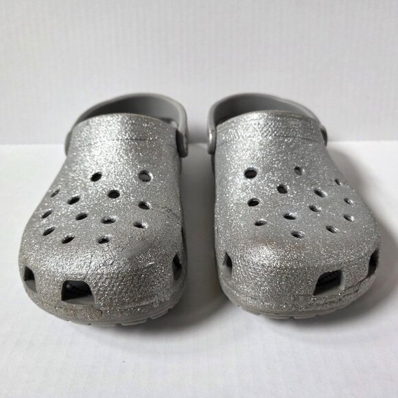 Crocs Shoes Womens 8 Silver Glitter Classic Clogs Slip Ons Sandals - Picture 2 of 12